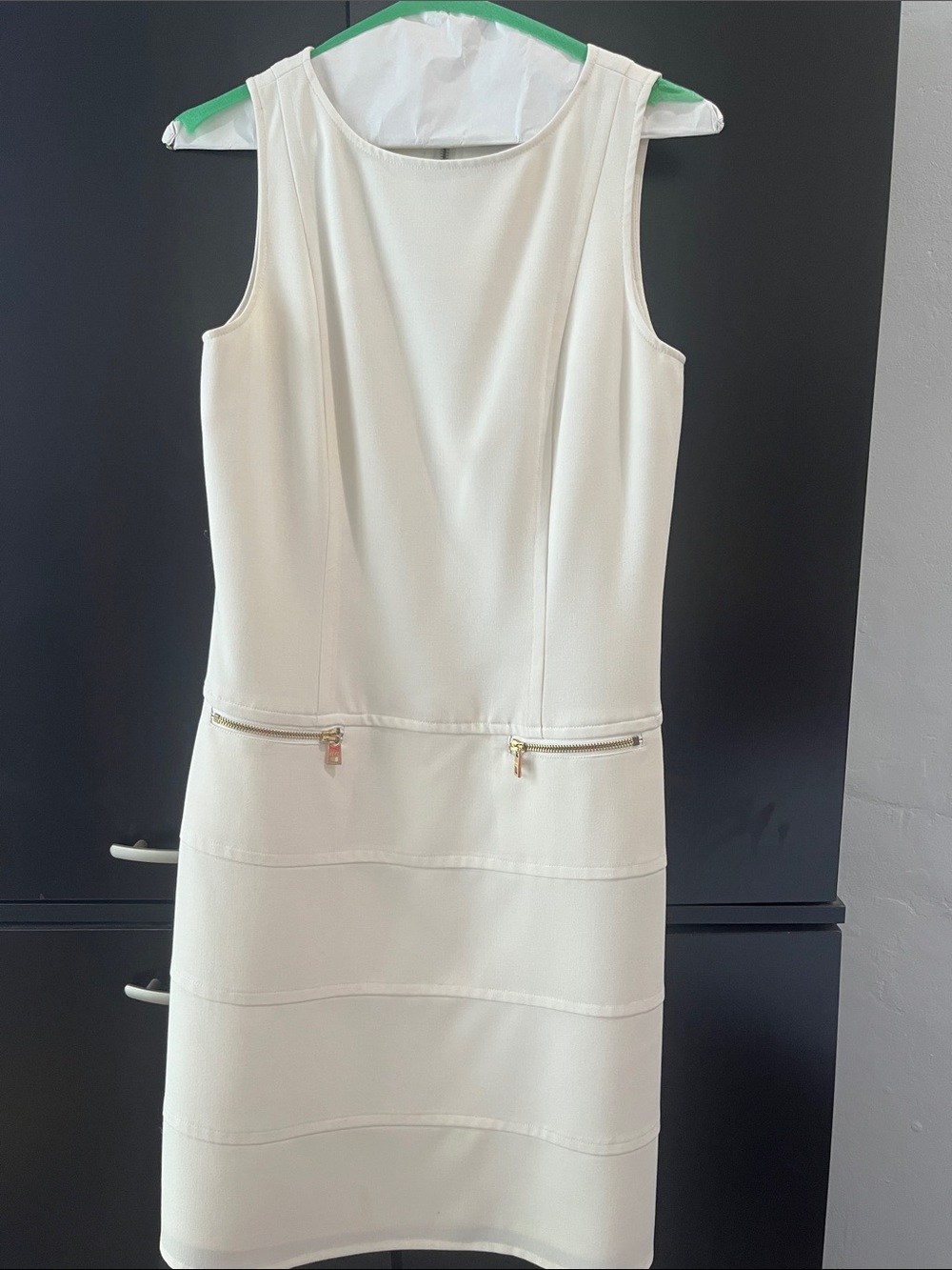 Marc Andrew New York Sleeveless Cream Midi Dress with Gold Zipper Accents
